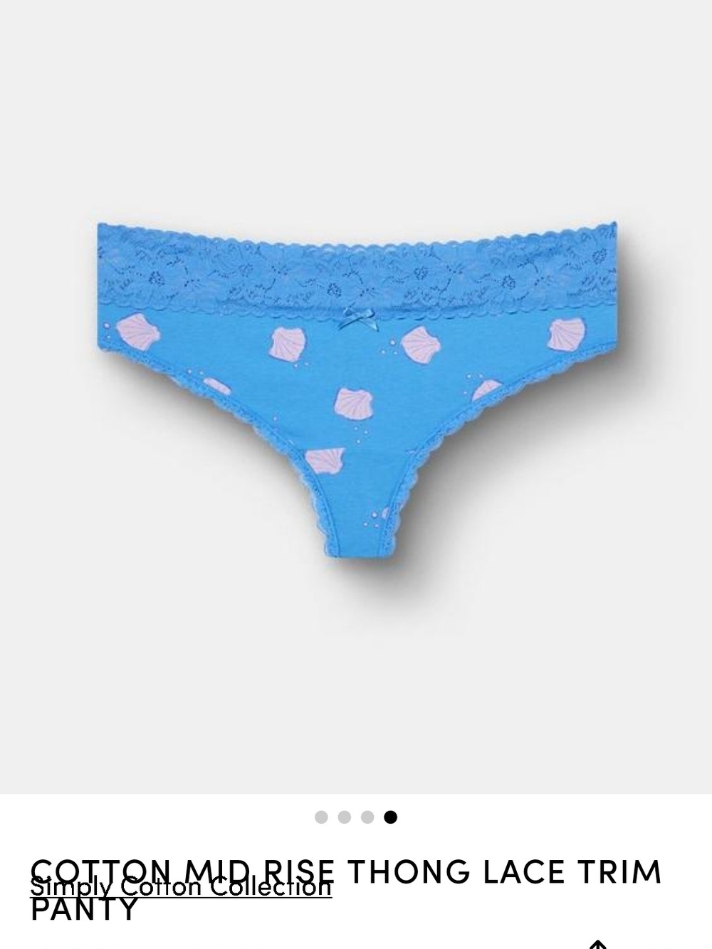 Blue Shell-Print Lace Trim Thong